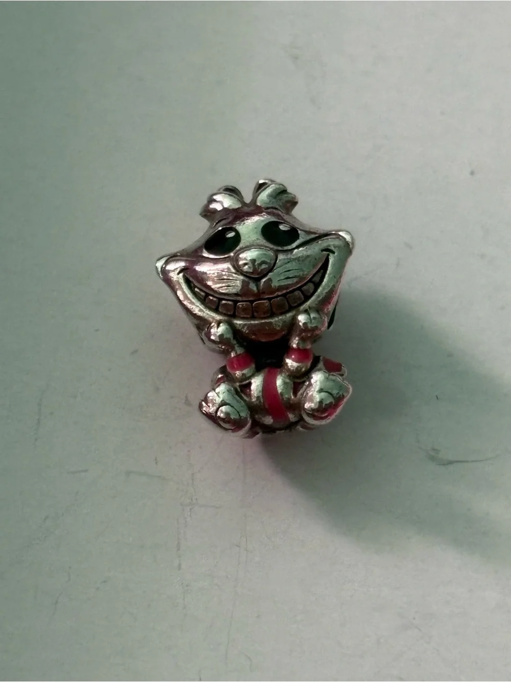 Pandora Silver Cheshire Cat Charm with Pink and Purple Accents